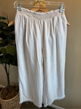 Solai the Label Capri Linen Blend Wide-Leg Pants in Linen Women’s M Boho Beach